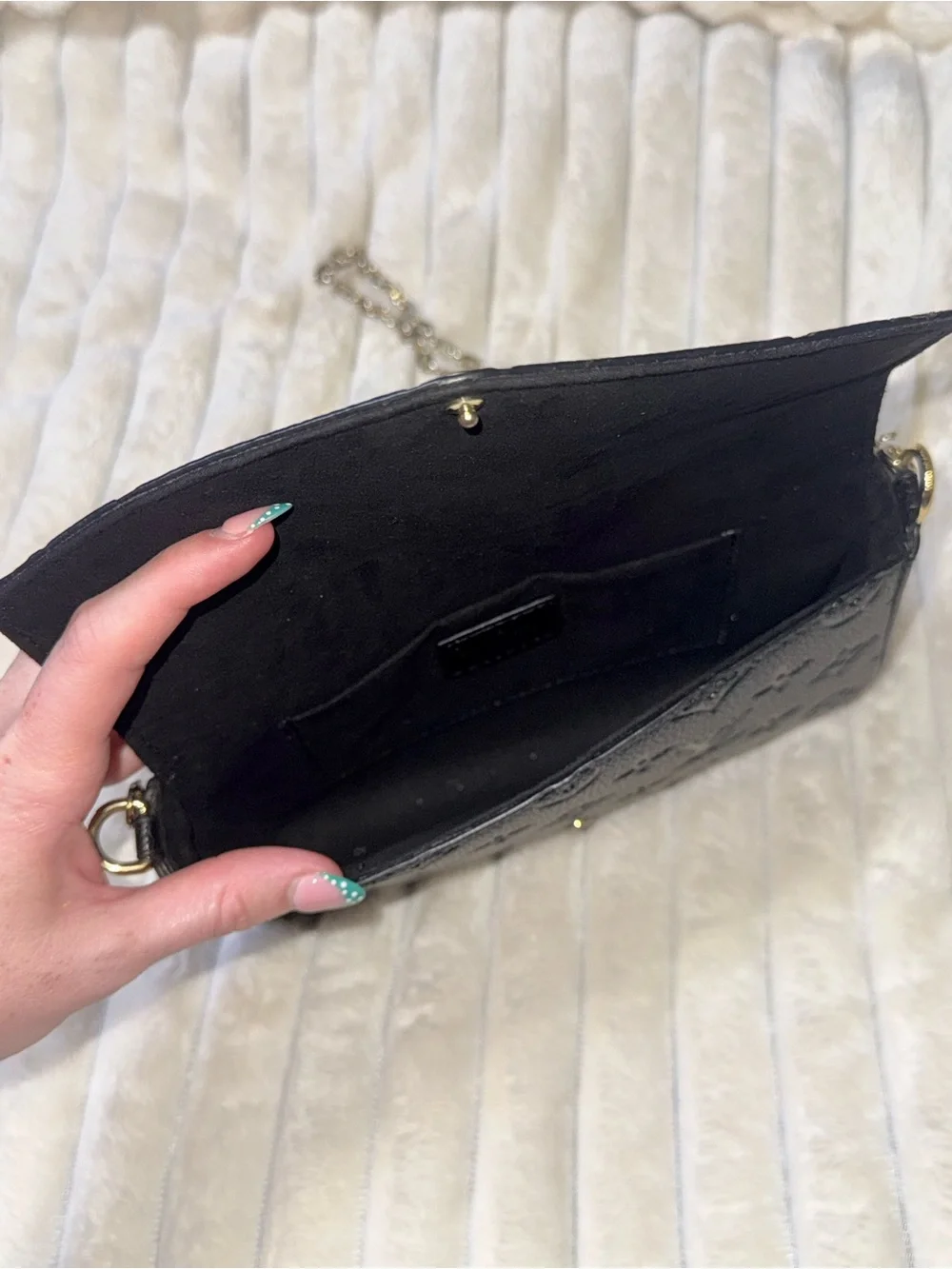 LV Black Monogram Leather Chain Crossbody